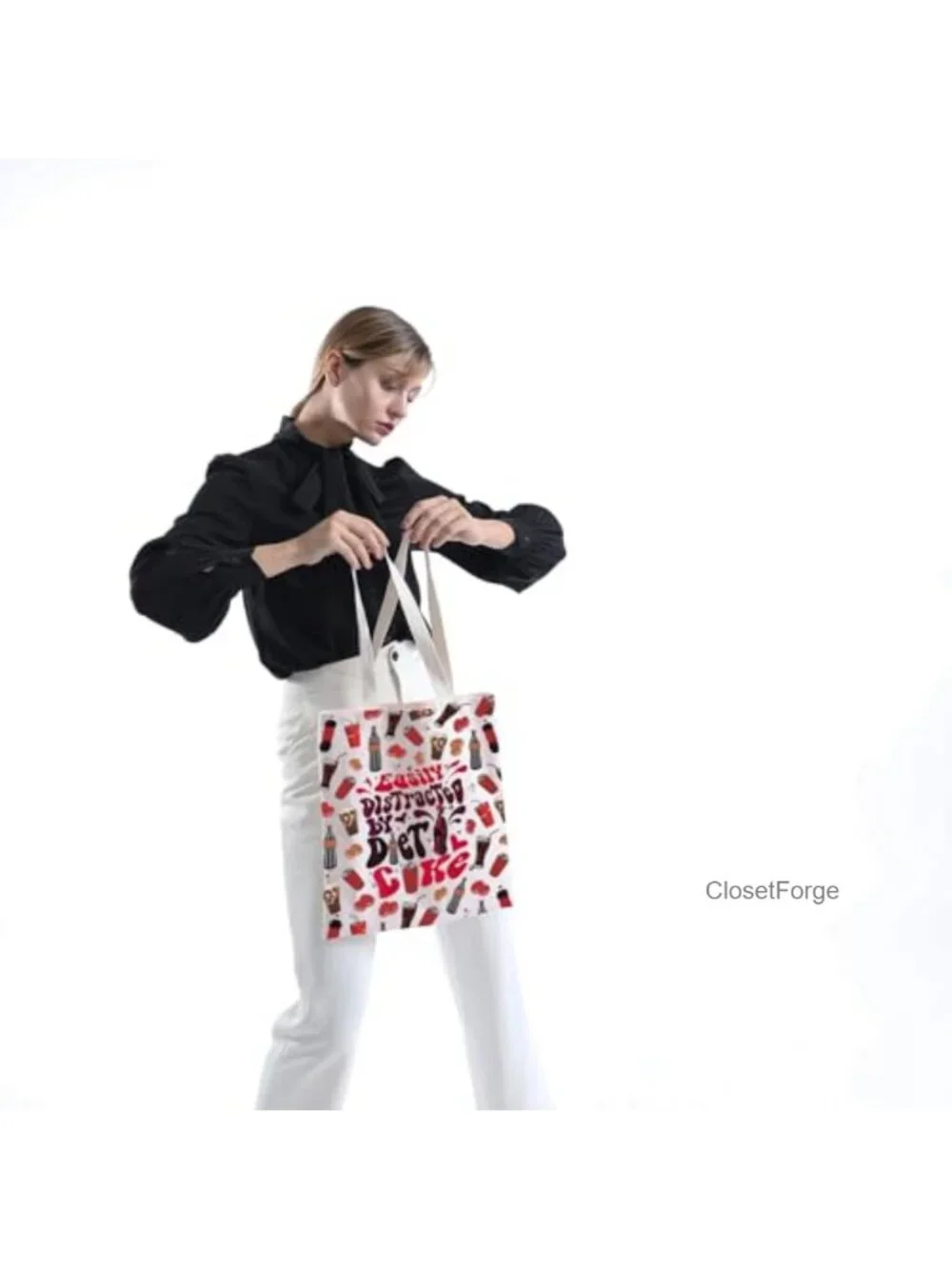 Reusable Canvas Tote Bag with Cartoon Print, Shoulder Straps, Water Resistant,